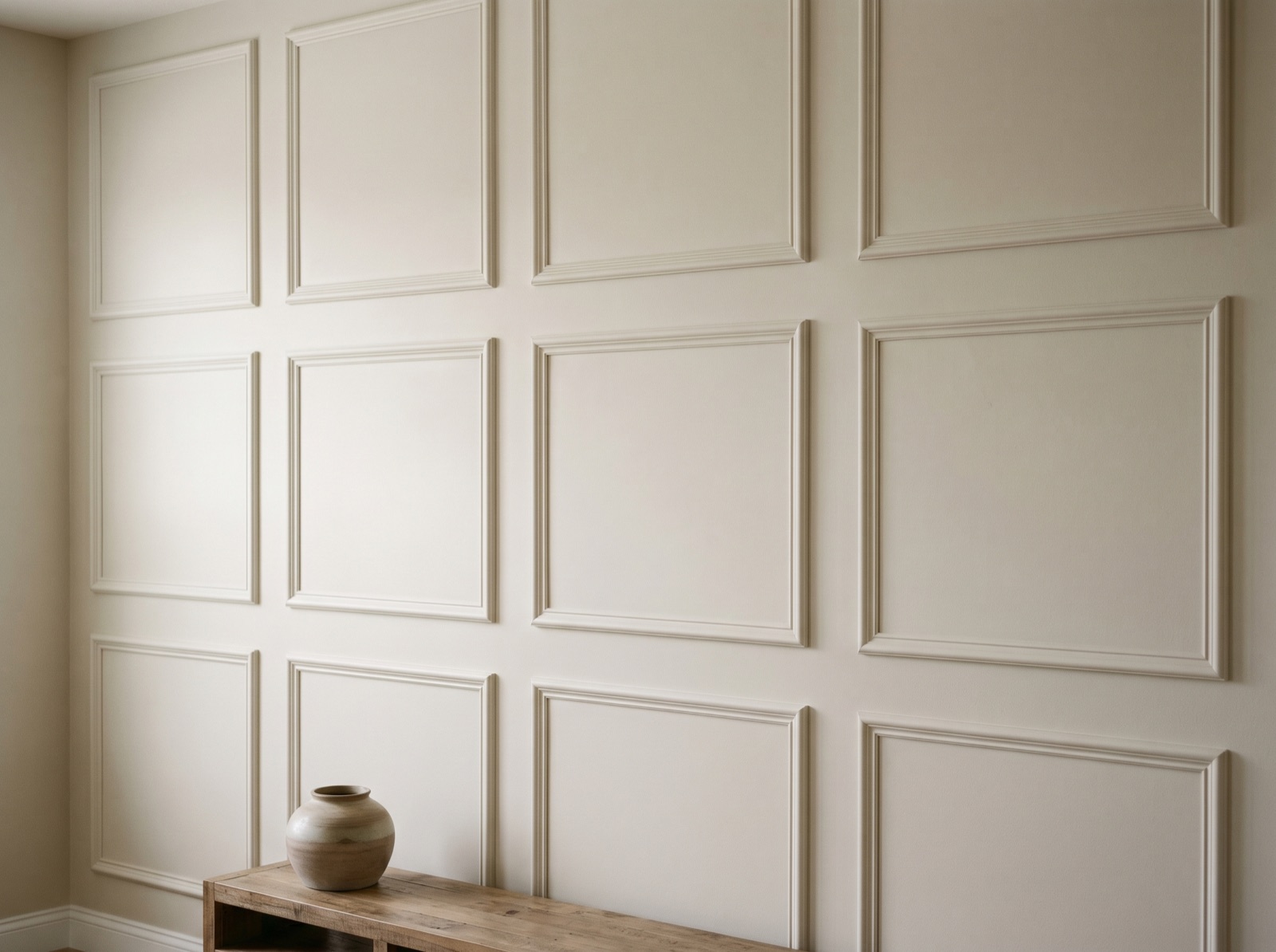 Classic Grid box wall molding layout in a styled room